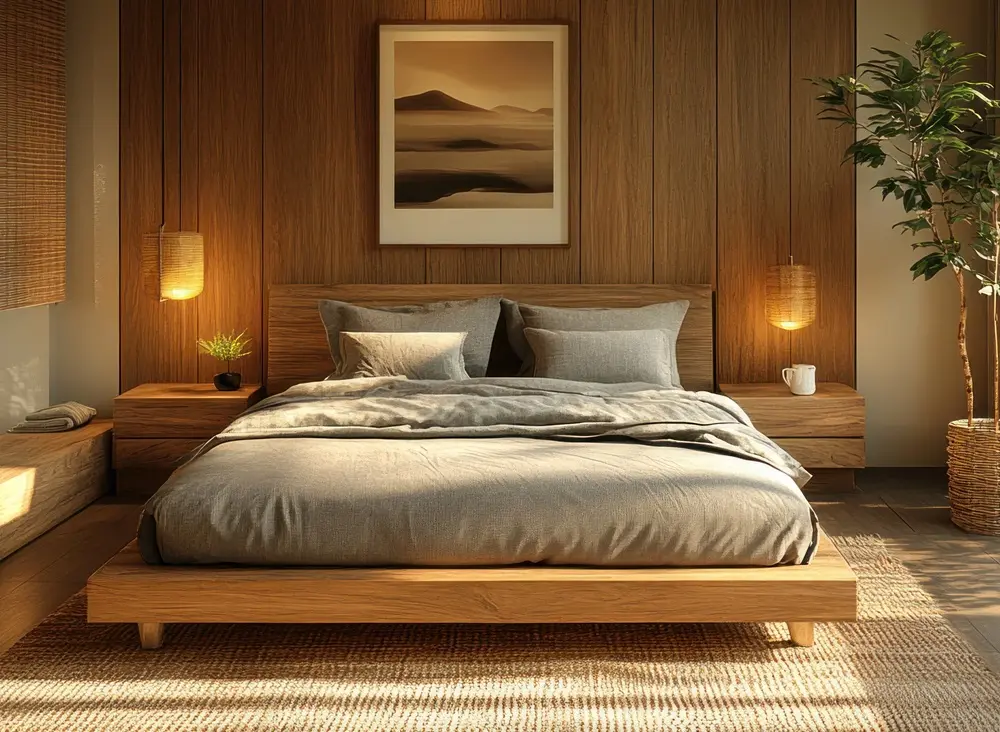 Japandi Solid Wood Platform Bed Frame サイズ調整.webp