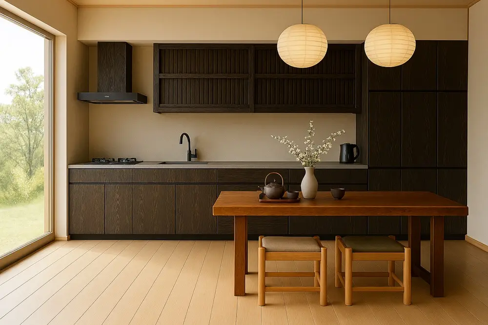 Wafu Kitchen Cabinets with Rough Finishes サイズ調整.webp